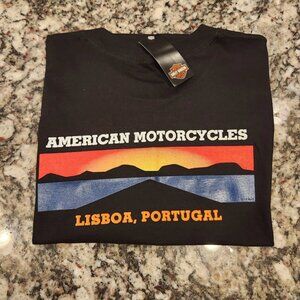 Vintage 2001 Harley Davidson Lisboa Portugal Black Shirt Sz L Embossed NWT USA